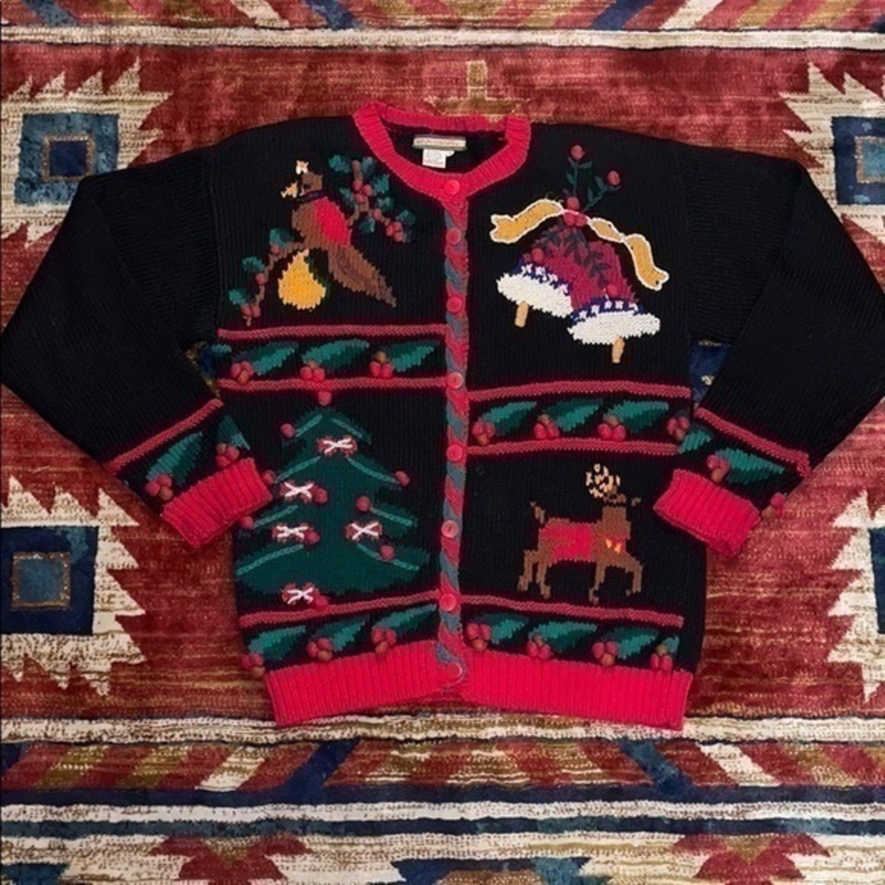 Vintage Bryn Connelly 3D Button Down Holiday Hand Knit Christmas Cozy Sweater